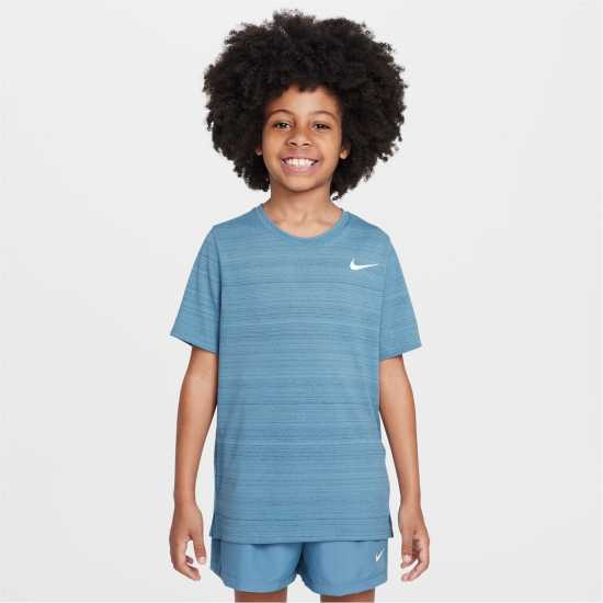 Nike Dri-FIT Miler Big Kids' (Boys') Training Top Димно синьо Детски тениски и фланелки