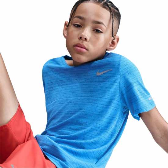 Nike Dri-Fit Miler Big Kids' (Boys') Training Top Lt Photo Blue Дрехи за бягане