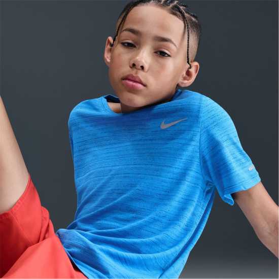 Nike Dri-Fit Miler Big Kids' (Boys') Training Top Lt Photo Blue Дрехи за бягане