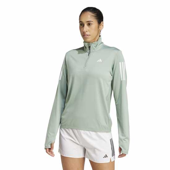 Adidas Дамско Горнище За Бягане The Run Half-Zip Running Top Womens Сребърно зелено Дамски горнища с цип