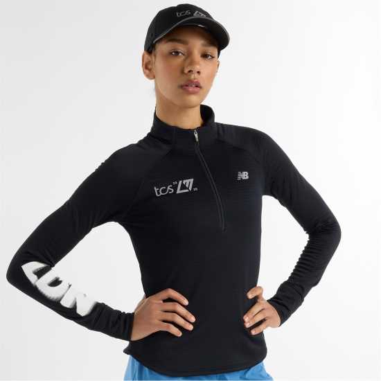 Дамско Горнище За Бягане New Balance Balance Heat Grid Half Zip Running Top Womens Черен Графика Атлетика