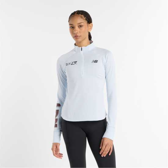 Дамско Горнище За Бягане New Balance Balance Heat Grid Half Zip Running Top Womens Светло синьо Атлетика