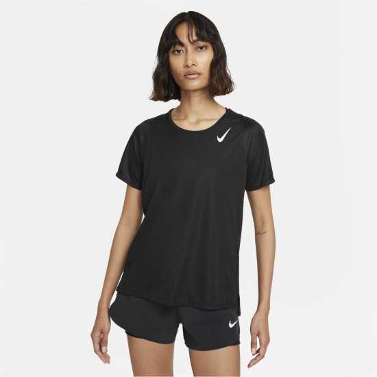 Nike Dri-Fit Short Sleeve Race Top Ladies Black Дамски тениски с яка