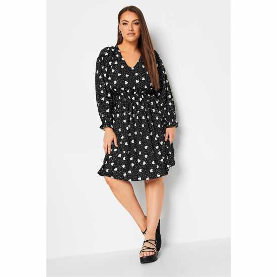Curve Limited Collection Long Sleeve V Neck Mixed Heart Spot Dress  Дамски поли и рокли