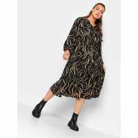 Рокля-Риза Curve Long Sleeve Neutral Swirl Shirt Dress Black  Дамски поли и рокли