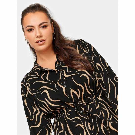 Рокля-Риза Yours Curve Long Sleeve Swirl Shirt Dress  Дамски поли и рокли