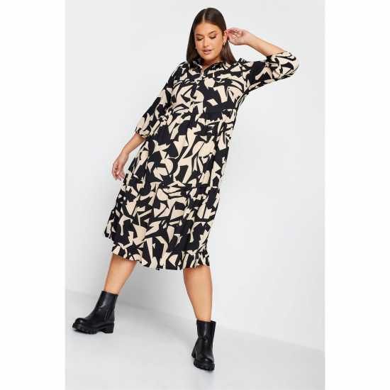 Yours Curve Long Sleeve Abstract Placket Dress  Дамски поли и рокли