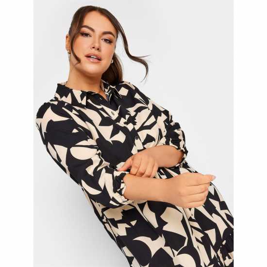 Yours Curve Long Sleeve Abstract Placket Dress  Дамски поли и рокли