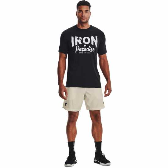 Under Armour Тъкани Мъжки Шорти Project Rock Woven Shorts Mens Stone/Black Мъжки къси панталони