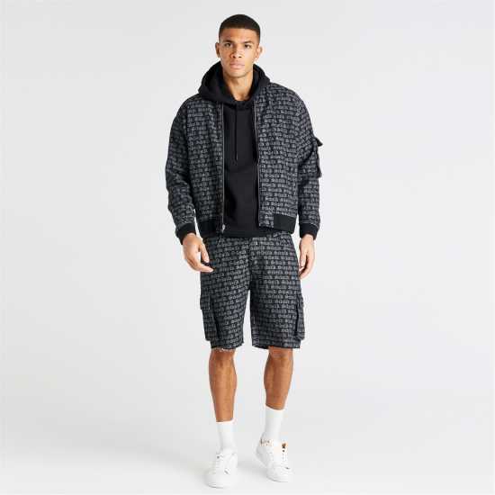 Мъжки Къси Панталони С Джобове Siksilk Jacquard Denim Cargo Shorts Mens Черно Мъжки къси панталони