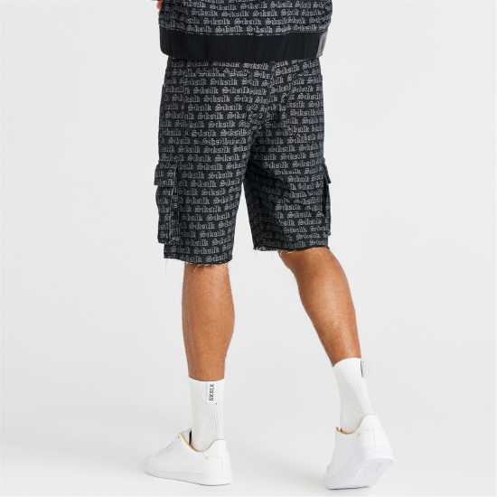 Мъжки Къси Панталони С Джобове Siksilk Jacquard Denim Cargo Shorts Mens Черно Мъжки къси панталони