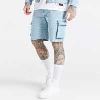 Мъжки Къси Панталони С Джобове Siksilk Jacquard Denim Cargo Shorts Mens Светло синьо Мъжки къси панталони