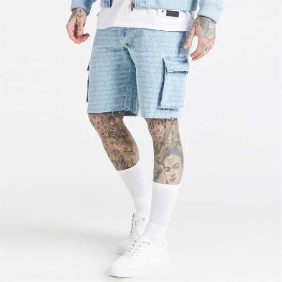 Мъжки къси панталони Мъжки Къси Панталони С Джобове Siksilk Jacquard Denim Cargo Shorts Mens Светло синьо Мъжки Къси Панталони С Джобове Siksilk Jacquard Denim Cargo Shorts Mens Светло синьо Мъжки къси панталони