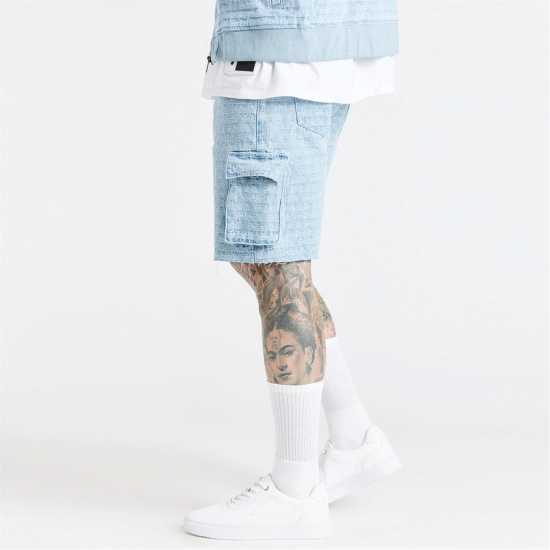 Мъжки къси панталони Мъжки Къси Панталони С Джобове Siksilk Jacquard Denim Cargo Shorts Mens Светло синьо Мъжки Къси Панталони С Джобове Siksilk Jacquard Denim Cargo Shorts Mens Светло синьо Мъжки къси панталони