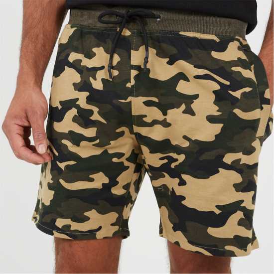 Мъжки къси панталони Brave Soul Print Jersey Short Khaki Camo Brave Soul Print Jersey Short Khaki Camo Мъжки къси панталони