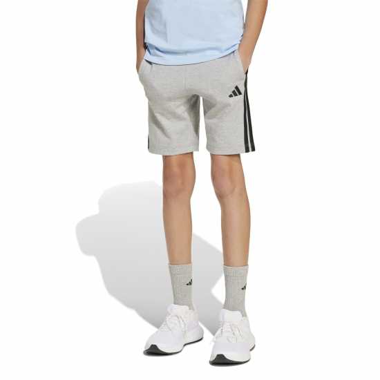 Adidas Essentials 3 Stripe Jersey Short Juniors Сиво / Черно Adidas Essentials 3 Stripe Jersey Short Juniors Сиво / Черно