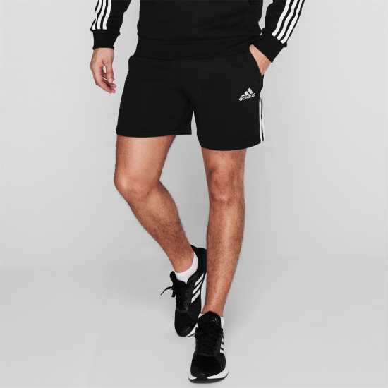 Adidas Мъжки Шорти Полар Essentials 3 Stripe Fleece Shorts Mens Черно/Бяло Мъжки къси панталони