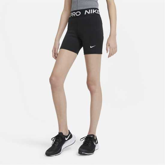 Nike Къси Панталони Момичета Pro Shorts Junior Girls Black/White Детски къси панталони