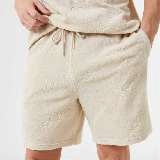 Jack Wills Logo Repeat Towelling Shorts Stone Мъжки къси панталони