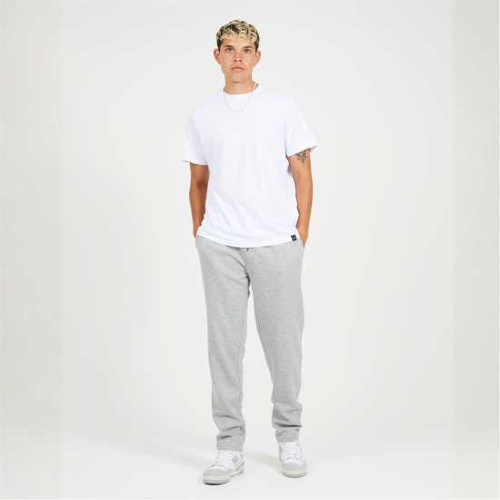 Brave Soul Men's Straight Leg Open Hem Fleece Jogging Bottoms Lt Grey Marl 