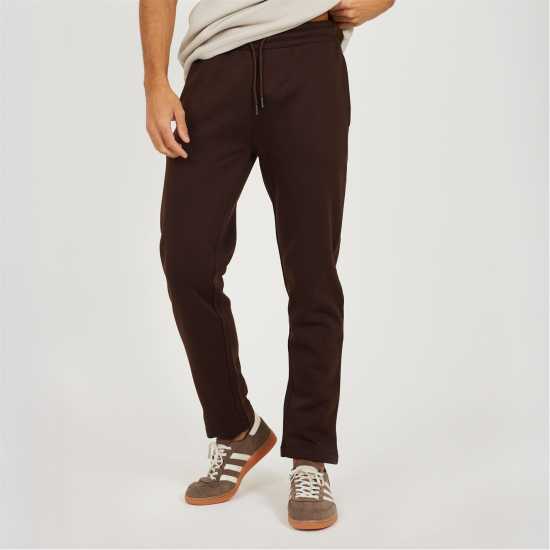 Brave Soul Men's Straight Leg Open Hem Fleece Jogging Bottoms Chocolate 