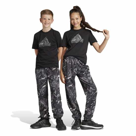Adidas Future Icons Allover Print Joggers Juniors Black Детски долнища на анцуг