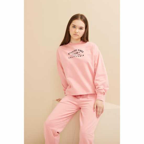 Girls Positive Club Sweatshirt And Jog Set Pink  Детски долнища на анцуг