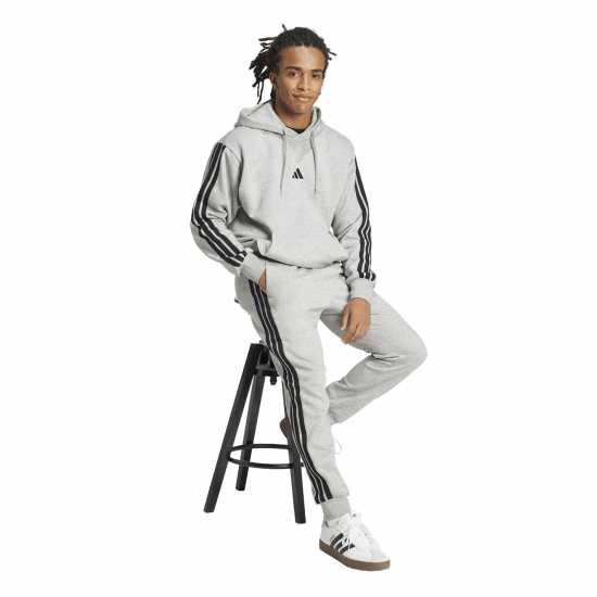 Adidas Fleece Tapered Cuff 3-Stripes Joggers Средно сиво/бяло 