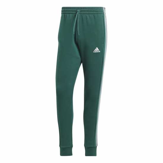 Adidas Essentials Fleece Tapered Cuff 3-Stripes Joggers M Col Green/White Мъжко облекло за едри хора
