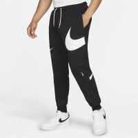 Nike Sportswear Swoosh Men's Semi-Brushed Back Pants Black/White Мъжко облекло за едри хора