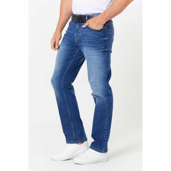 Straight Fit Belted Jeans Mid Wash  Мъжки дънки