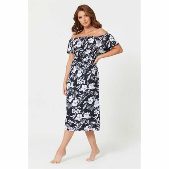 Palm Print Woven Midi Beach Dress  Дамски поли и рокли
