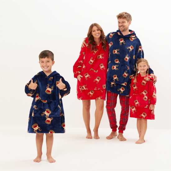 Be You Christmas Kids Unisex Reindeer Red Snuggle Hoodie Navy Детски суитчъри и блузи с качулки