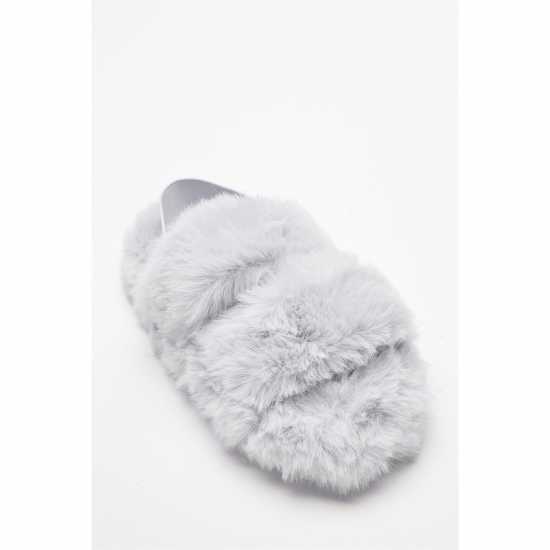 Fur Sling Back Grey Slippers  Дамски грейки