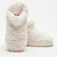 Faux Fur Lilac Slipper Boots Cream Дамски грейки