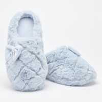 Fur Bow Slippers Blue