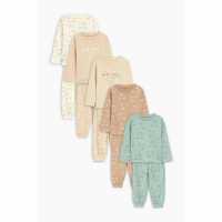 Unisex Pack Of 5 Pyjamas Beige/green  Бебешки дрехи