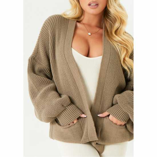 Плетена Жилетка Missy Empire Balloon Sleeve Cardigan Womens Моха Дамски пуловери и жилетки