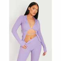 Плетена Жилетка Missy Empire Knitted Tie Cardigan Лилаво Дамски пуловери и жилетки