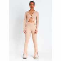 Плетена Жилетка Missy Empire Knitted Tie Cardigan Бежово Дамски пуловери и жилетки