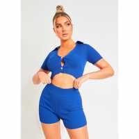 Плетена Жилетка Missy Empire Cropped Cardigan Кобалт Дамски пуловери и жилетки