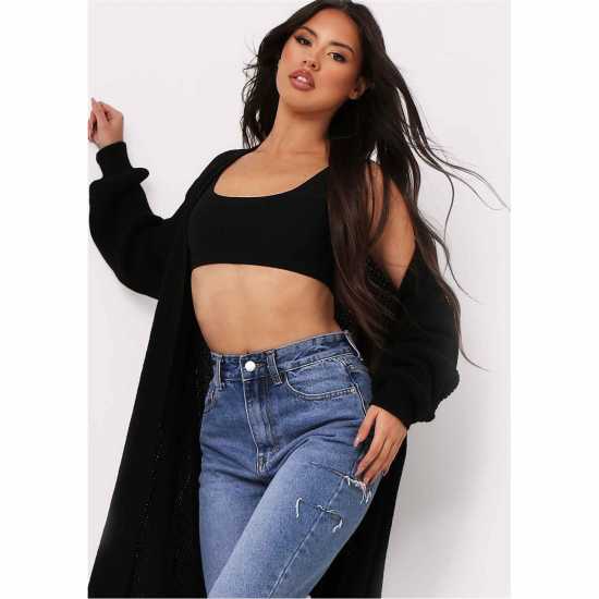 Плетена Жилетка Missy Empire Balloon Sleeve Knitted Cardigan Черно Дамски пуловери и жилетки
