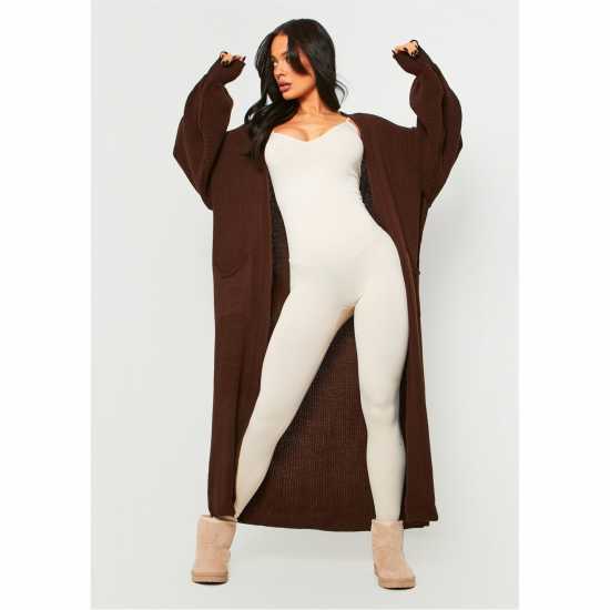 Плетена Жилетка Missy Empire Balloon Sleeve Knitted Cardigan Шоколад 