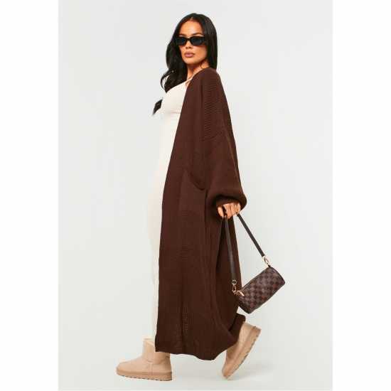 Плетена Жилетка Missy Empire Balloon Sleeve Knitted Cardigan Шоколад 
