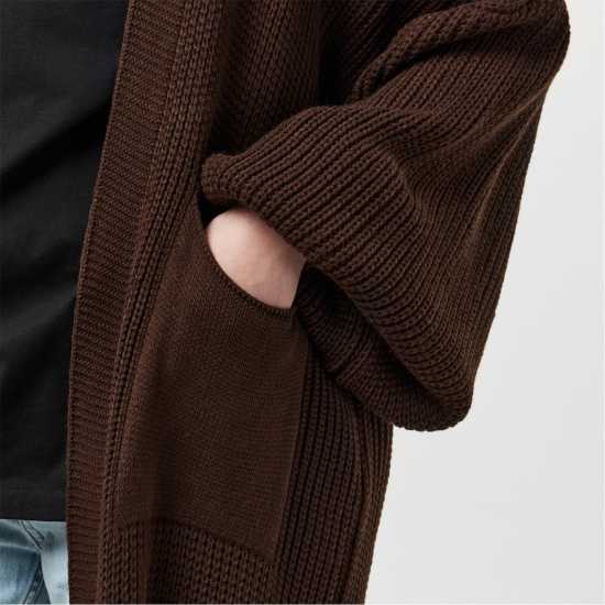 Плетена Жилетка Missy Empire Balloon Sleeve Knitted Cardigan Шоколад 