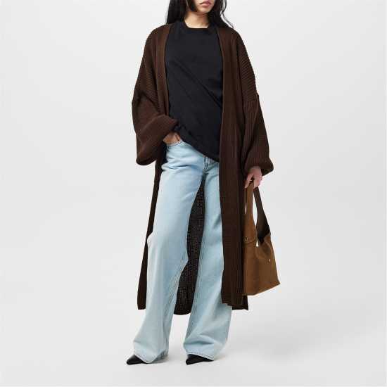 Плетена Жилетка Missy Empire Balloon Sleeve Knitted Cardigan Шоколад 