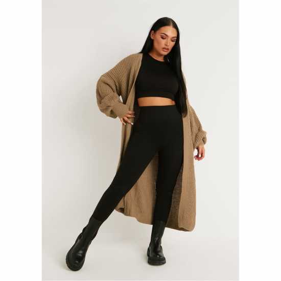 Плетена Жилетка Missy Empire Balloon Sleeve Knitted Cardigan Моха 