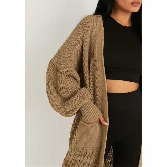 Плетена Жилетка Missy Empire Balloon Sleeve Knitted Cardigan Моха 