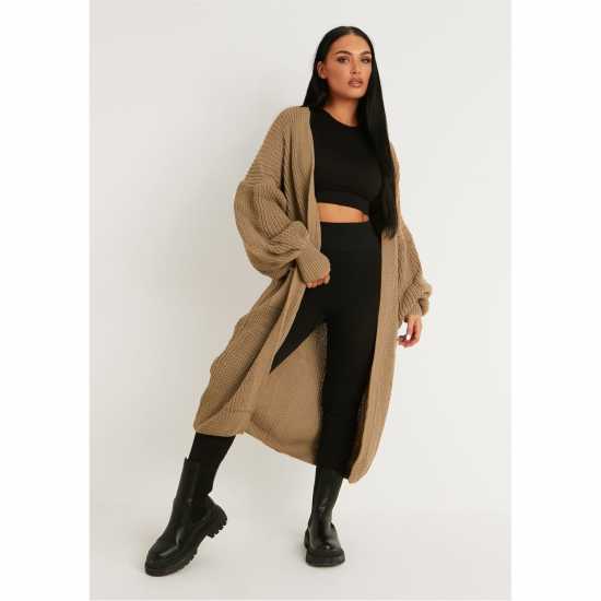 Плетена Жилетка Missy Empire Balloon Sleeve Knitted Cardigan Моха 