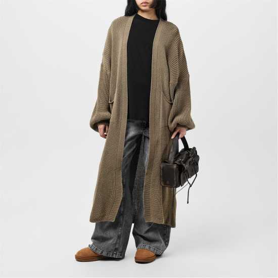 Плетена Жилетка Missy Empire Balloon Sleeve Knitted Cardigan Моха 